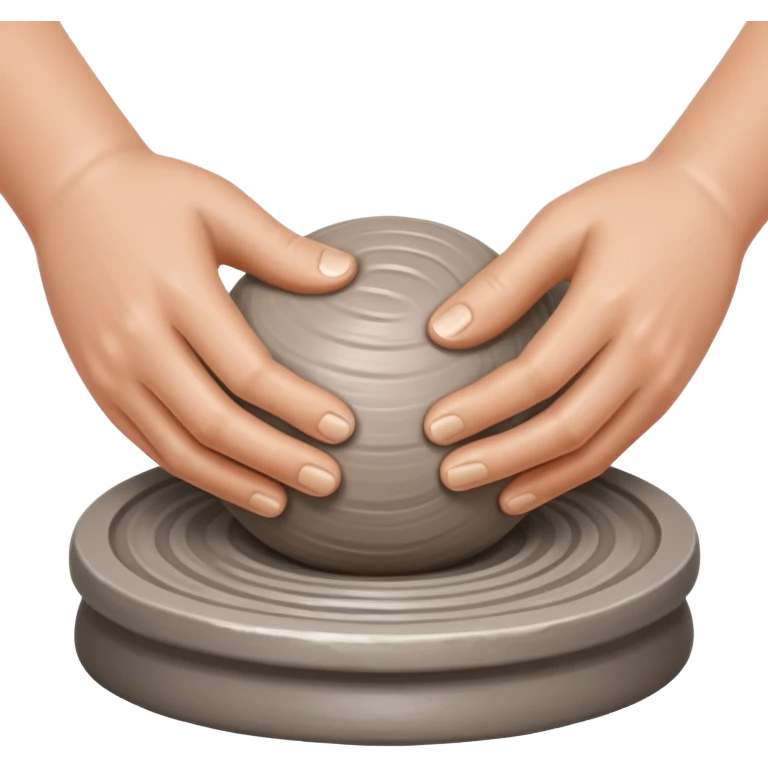 two hands kneading a ball of clay over a silver pottery wheel emoji