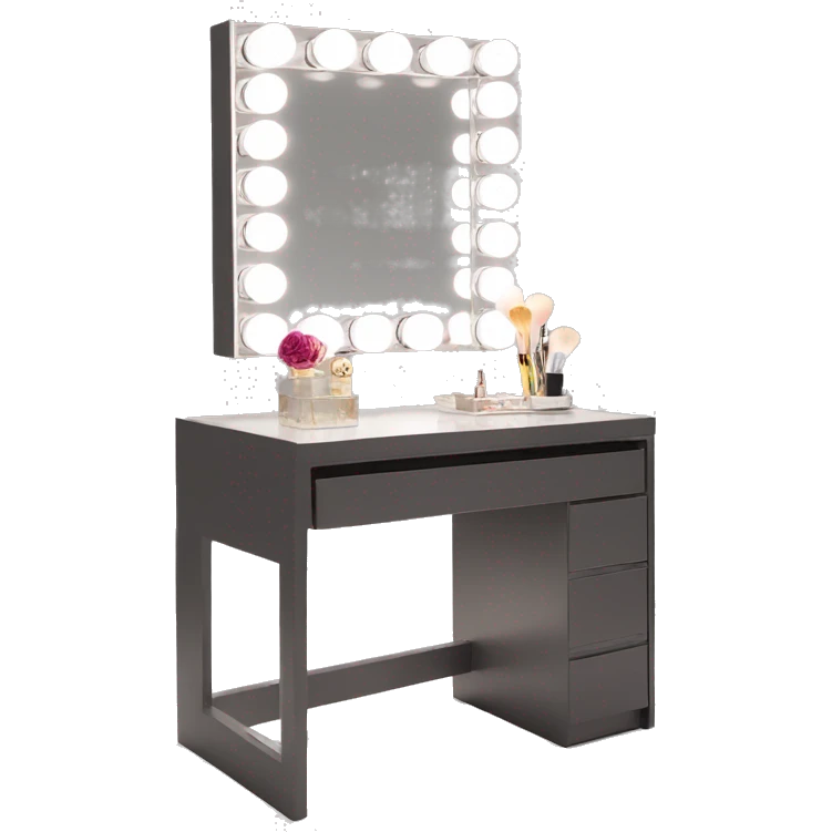 Vanity table with square led light mirror emoji
