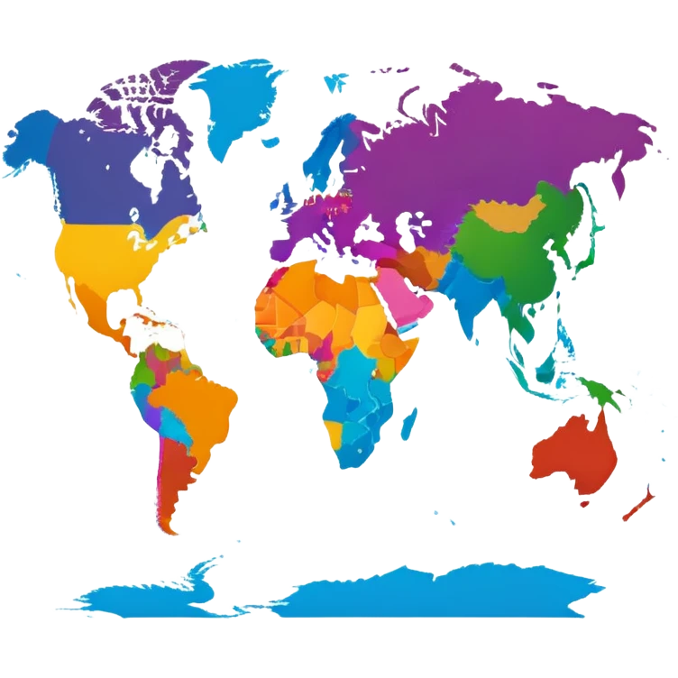 Colorful world map with continents emoji