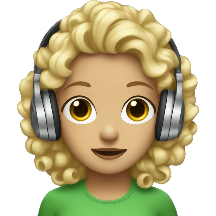 dark blondie wearing  green eyes Curly hair headphones emoji