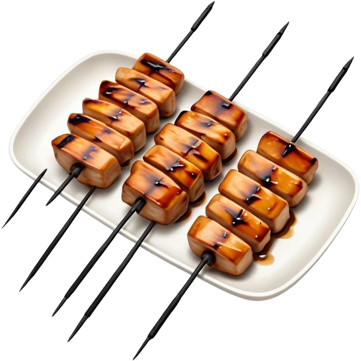 Cinematic Realistic Yakitori Dish Emoji, depicted as skewered, grilled chicken pieces with a charred finish rendered with crisp textures and appetizing, natural lighting. emoji