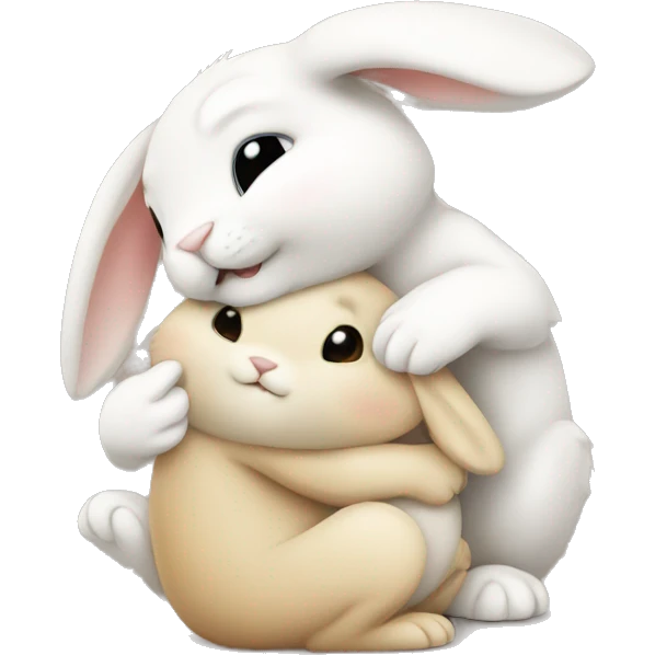 white bunny hugging beige bunny emoji