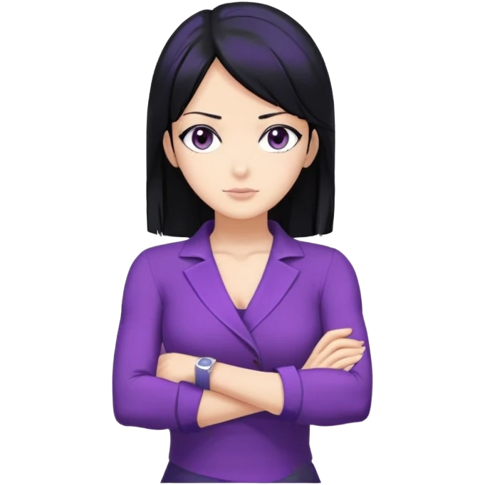 Nico Robin with black hair, purple outfit, arms crossed emoji