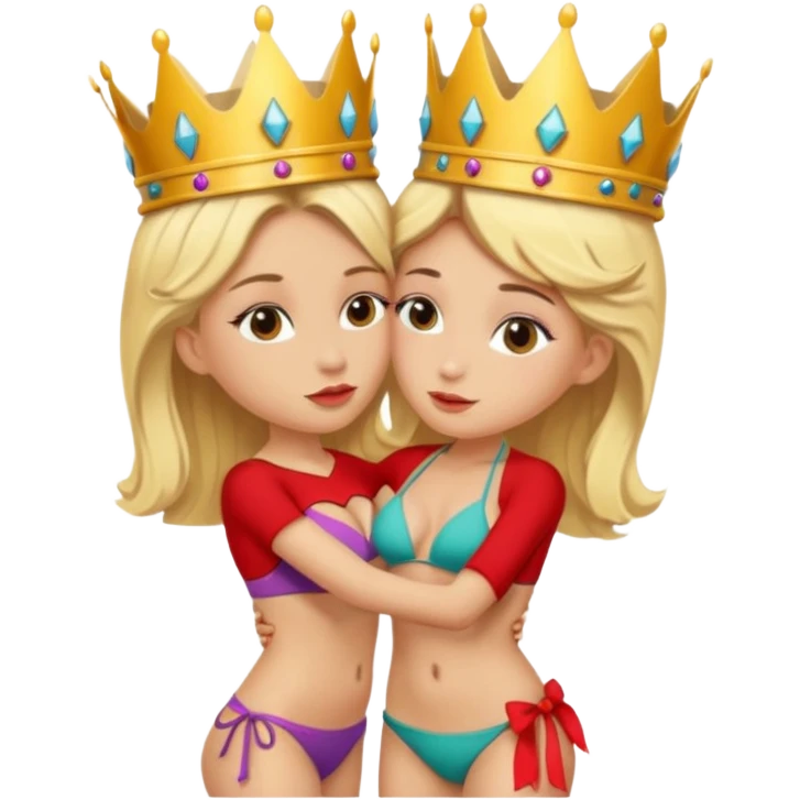 Blonde Queen with crown in Bikini kissing servant emoji
