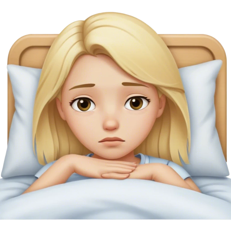 Sad blonde girl in bed emoji