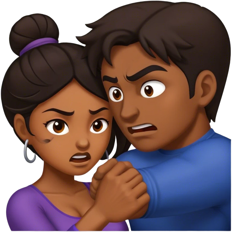 Brown skin woman dark hair man tussling emoji
