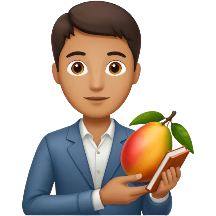 man holding book and mango emoji
