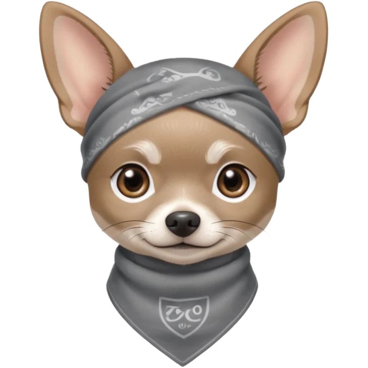 Make a cute Gray Chihuahua wearing a Gray earthy tone bandana with the logo TCO on the bandana emoji
