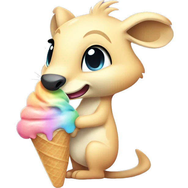 Really cute and derpy rainbow pastel kangaroo holding derpy ice cream  emoji
