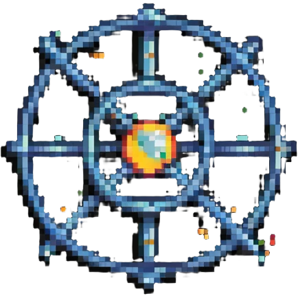 retro pixel art atom with valence electrons orbiting emoji