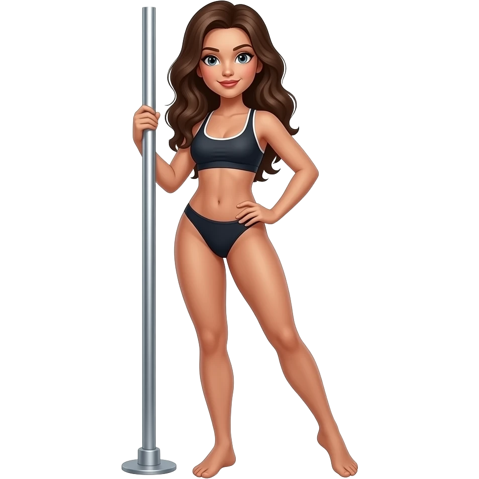 Pole dance brunetka bez butów w stroju spprtowym emoji