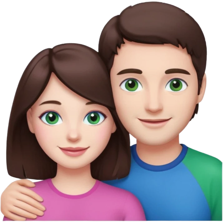 pink polaroid photo of a couple thats white with brunette hair blue and green eyes emoji