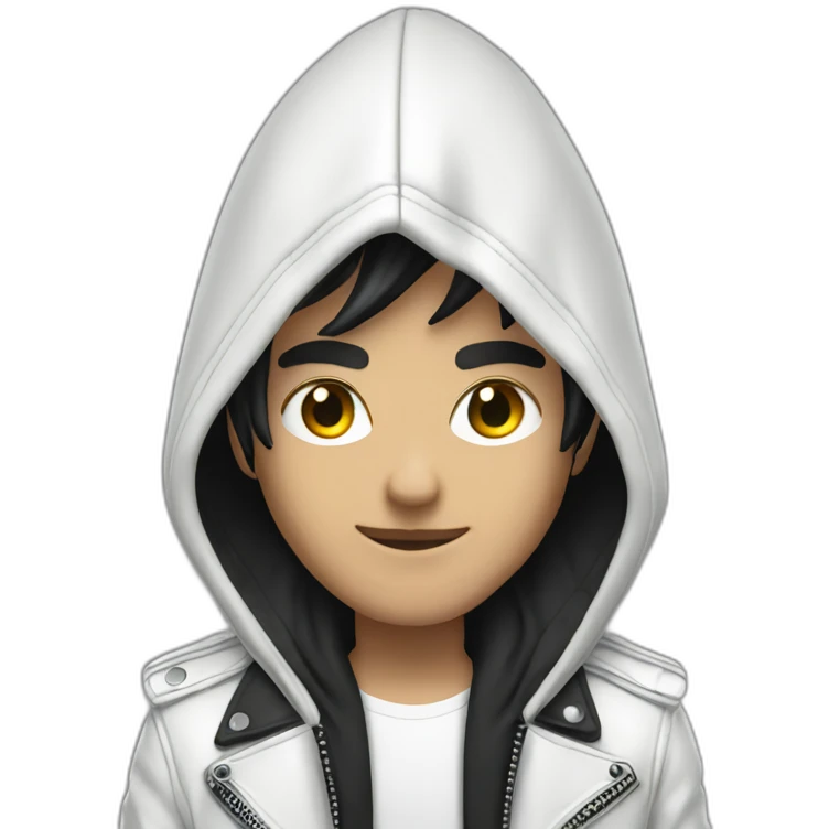 Punk male with hood wear white leather jacket with dark hair emoji