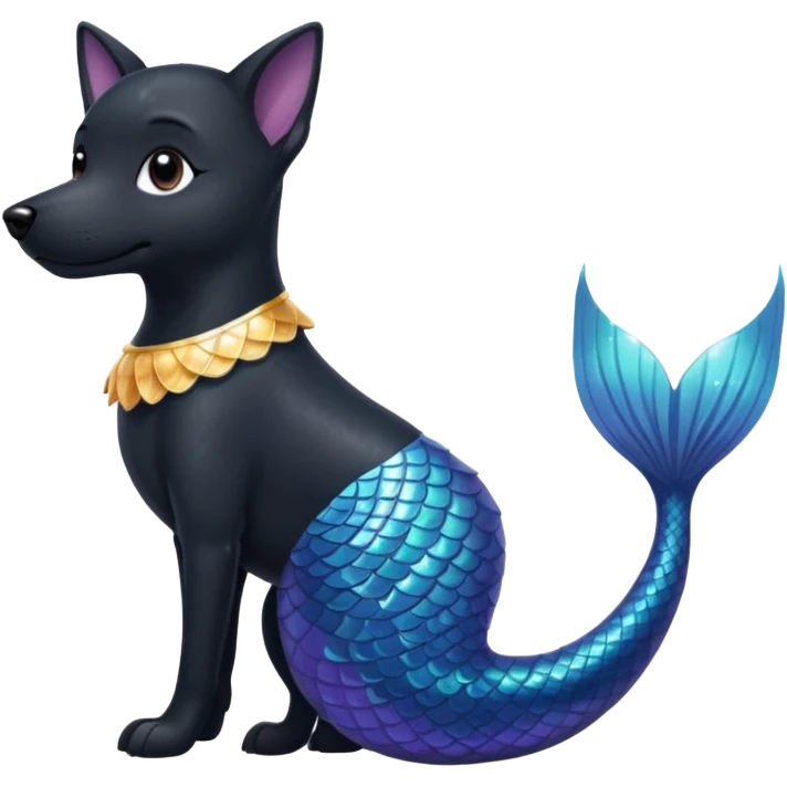 Black dog with mermaid tail emoji