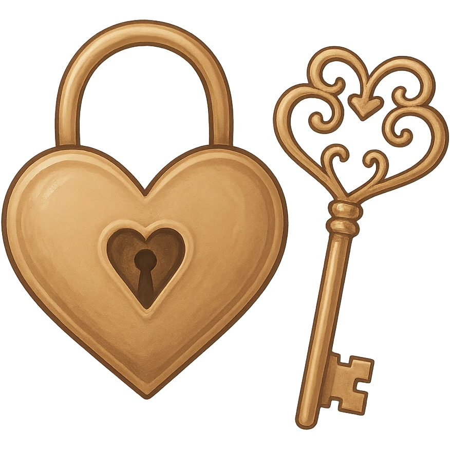 love-themed lock and key, no background emoji