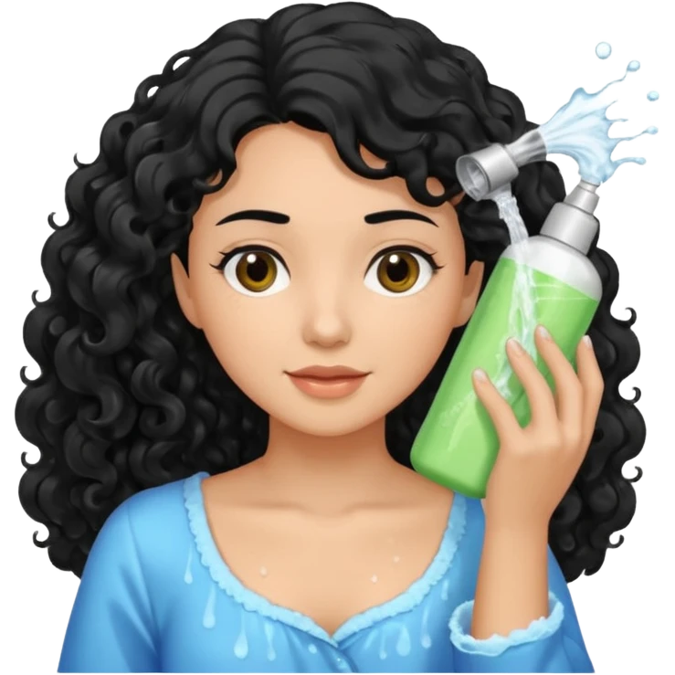 beautiful black hair washes her long curly hair with shampoo emoji