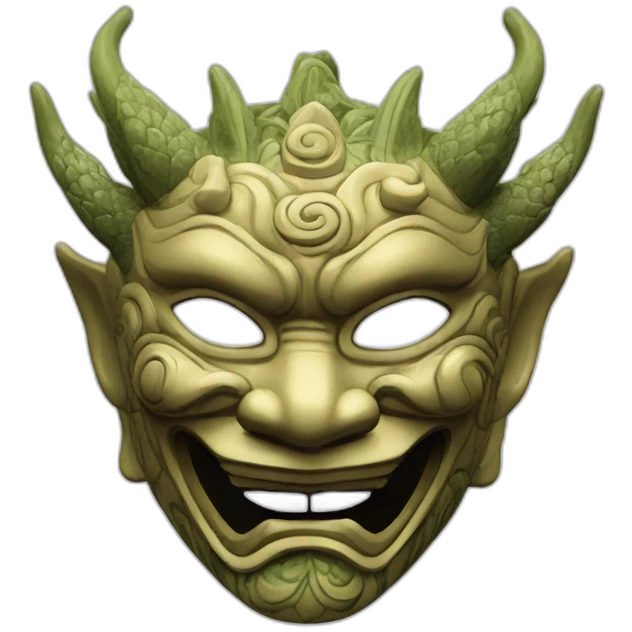 noh style mask with dragon emoji