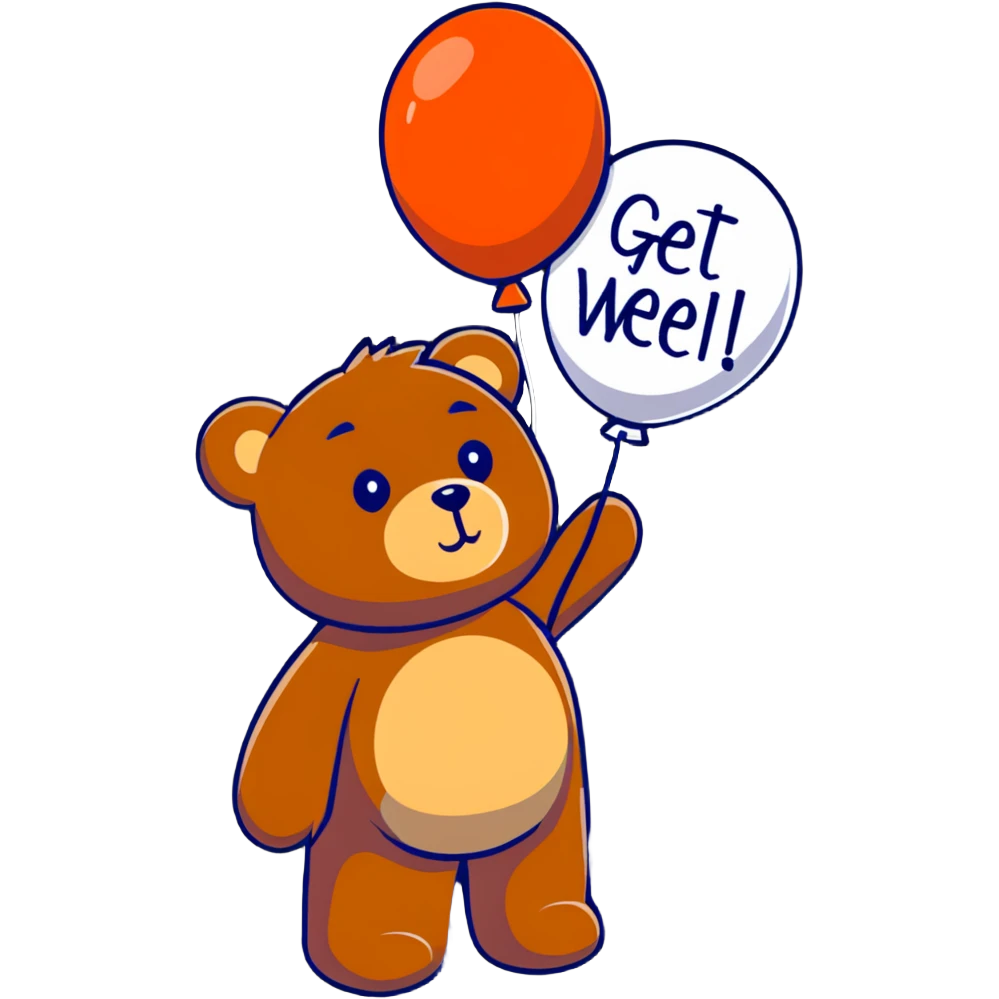 teddy bear with get well soon balloon emoji