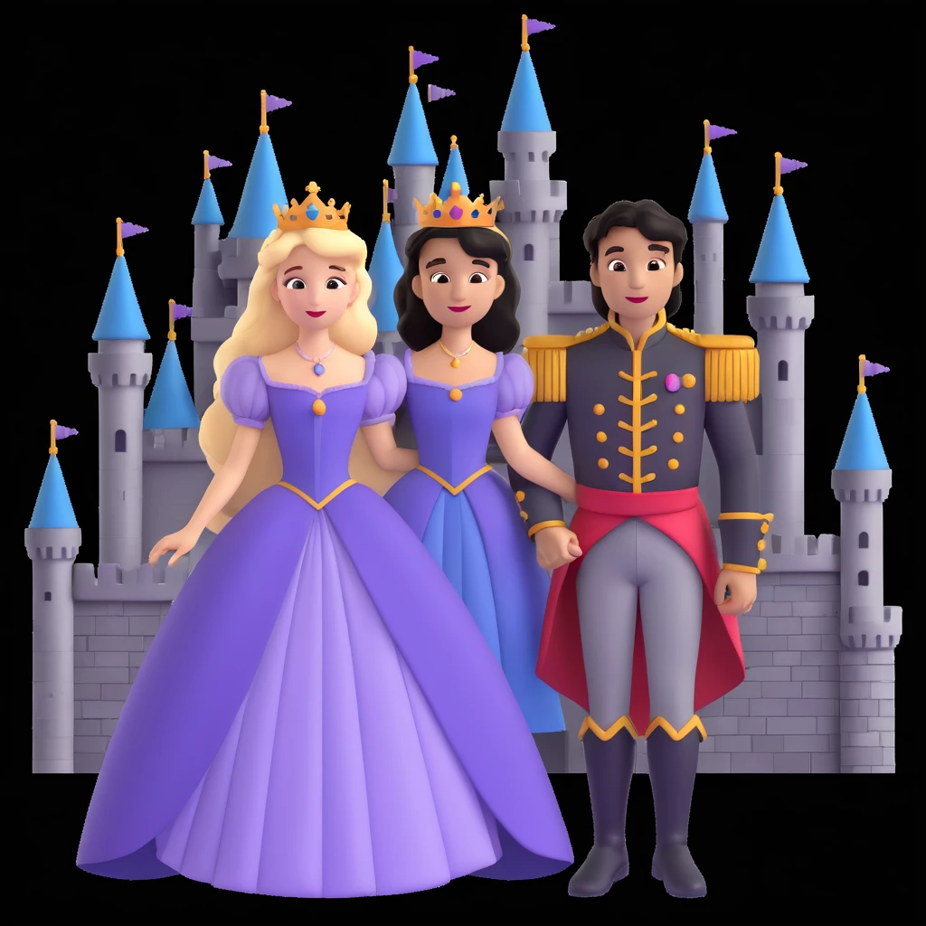 prince and princess Disney dress close up photo in castle background emoji