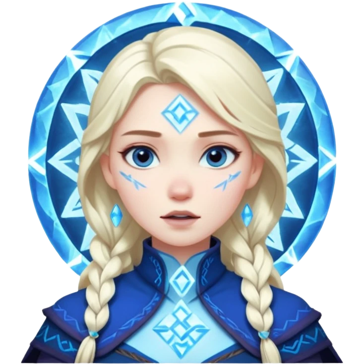 Woman frozen mid-spell, glowing runes around her body, charged silence emoji