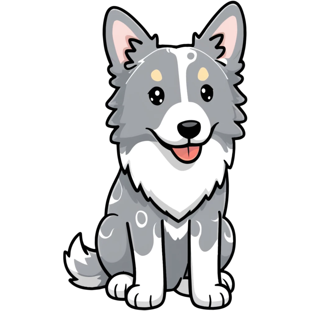 Grey spotted Merle Border Collie dog full body emoji
