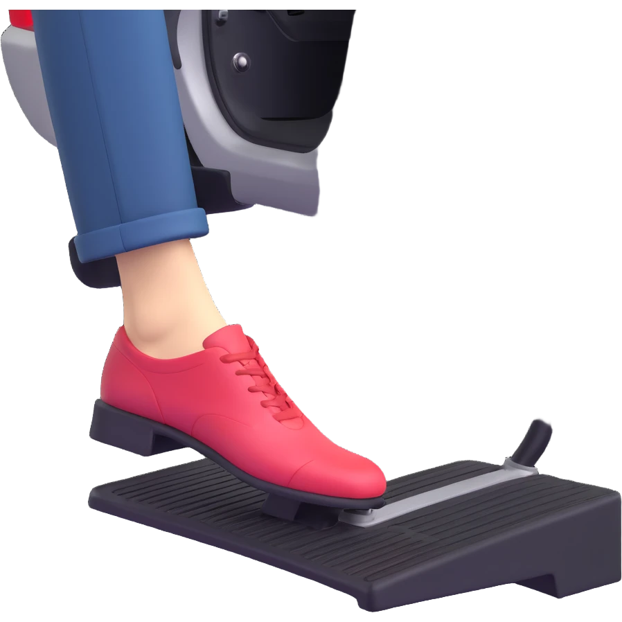 A clean 2D emoji-style illustration of a single right foot pressing down on a car gas pedal. Only the foot and the pedal are shown, viewed from the side. The pedal is slightly tilted to show pressure. No background, simple colors, minimal details emoji