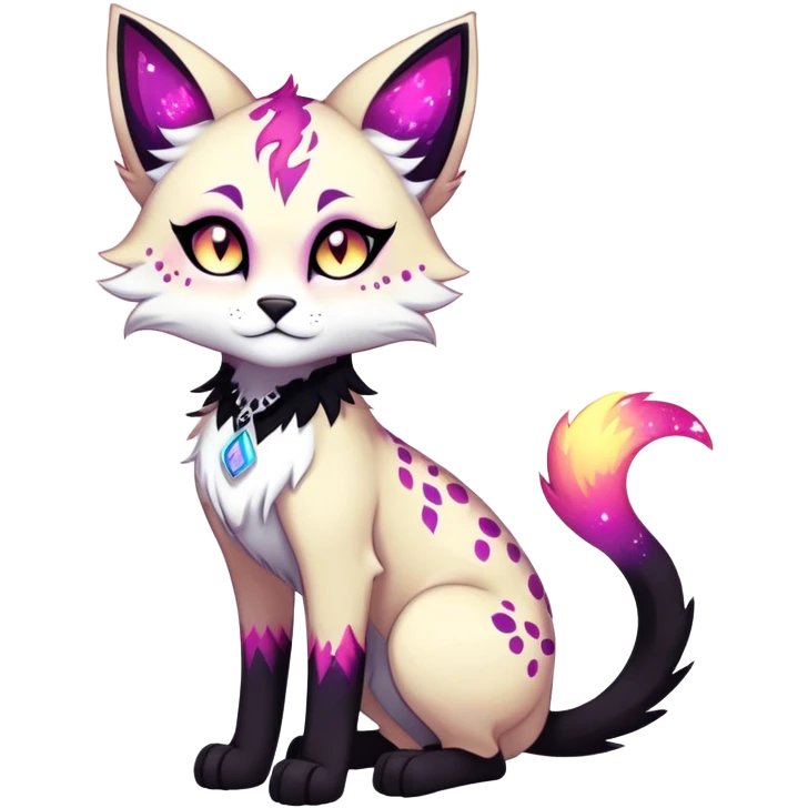 Vibrant dark edgy gothic Falvie-Fionbri-creature-sparkle-feline-fursona, full body, with random markings emoji