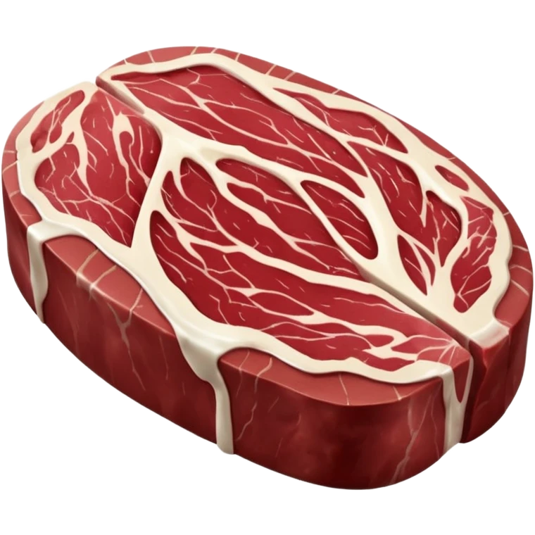 raw beef chuck steak, irregular oval shape, deep red meat, creamy white fat streaks, visible marbling, slight connective tissue lines, fresh, moist, thick, no plate, knife, or garnish, soft lighting, subtle shadows, emoji scale emoji