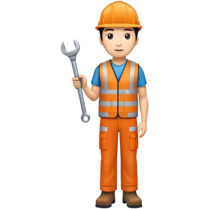 ASIAN RAILWAY ENGINEER ORANGE VEST, TROUSERS, BOOTS, WITH SPANNER emoji