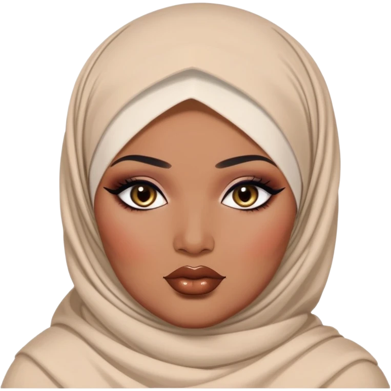 big plus size, medium deep skin, baddie,pretty, makeup, lipgloss, black eyeliner, loose hijab 
 emoji
