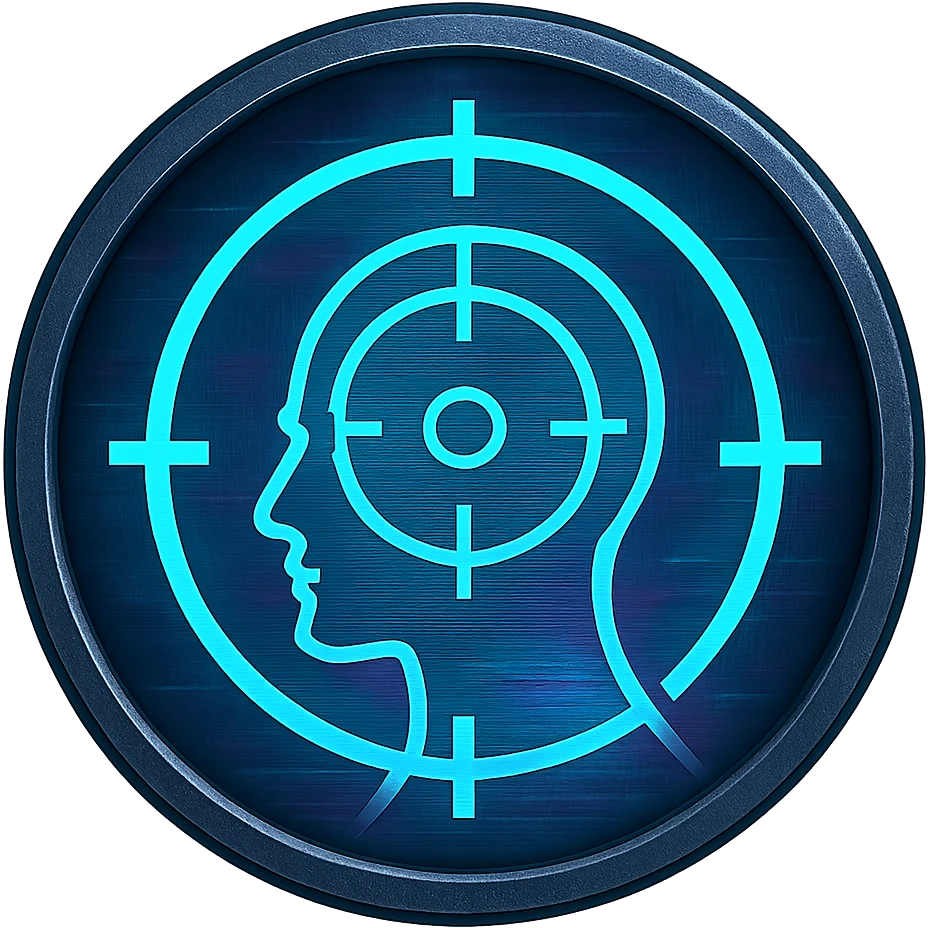 the image is the icon for a videogame  item. futuristic cyberpunk -ready to equip- it is master craftsmanship [ unequipped item ]
a circular bullseye reticle, representing a headshot - neatly staged 3/4 profile view - orthographic horizontal perspective emoji