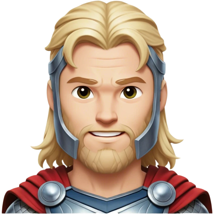 Cinematic Realistic Thor Portrait, head tilted playfully and inquisitively, showcasing his robust form and a warm, disarming smile. His expressive eyes and detailed armor are captured with lifelike clarity, as soft natural highlights reveal a side of the mighty god that is both approachable and full of mirth. emoji