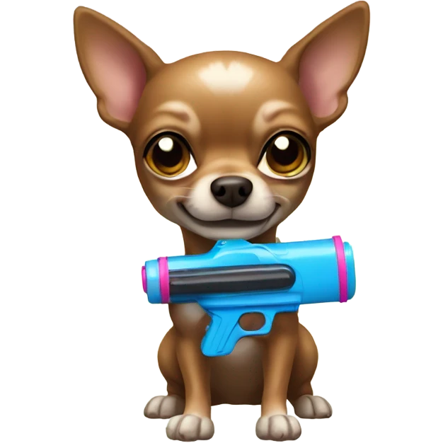 Brown chihuahua with a water gun emoji