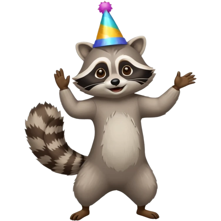 a full body raccoon celebrating / dancing  emoji