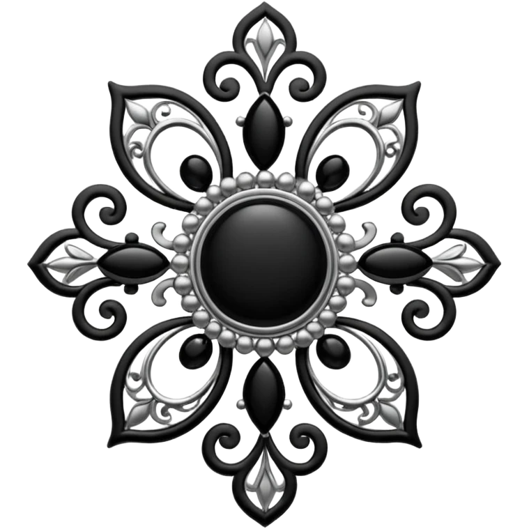 Black and silver filigree broach design, 3D, extremely detailed design emoji