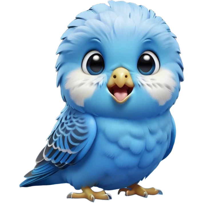 Cinematic Cute Yawning Blue Budgie Portrait Emoji, Head tilted slightly with a dramatic, wide-open yawn, showcasing a soft, downy blue feathered fur with gently drooping wings, round dark eyes barely open in drowsy contentment, Simplified yet irresistibly adorable features, highly detailed, glowing with a soft, cozy glow, high shine, relaxed yet expressive, stylized with a touch of whimsy, bright and endearing, soft glowing outline, capturing the essence of a sleepy yet affectionate budgie, so drowsy it feels like it could stretch out of the screen and curl up for a nap! emoji