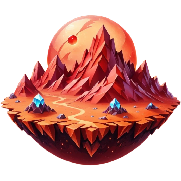 crystal mars planet, surface covered in glowing crystals mountains and dust emoji