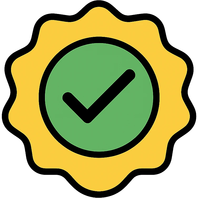 yellow badge with checkmark icon emoji