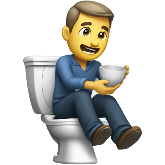 clothed man on toilet holding bowl and throwing up emoji