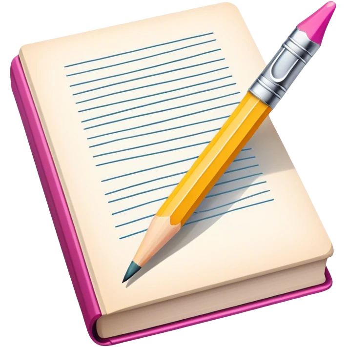 Illustration icon, pencil and paintbrush under illustrated page of book, colorful sketch, simple lines, minimalistic style, transparent background. emoji