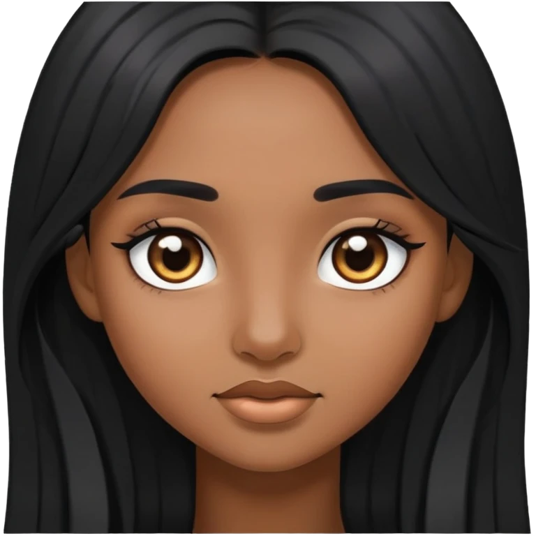 Girl with long black hair, brow skin, black eyes  emoji