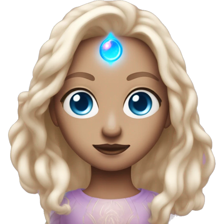 magical diva with thin pink andromedan skin long hair and blue eyes glowing third eye emoji