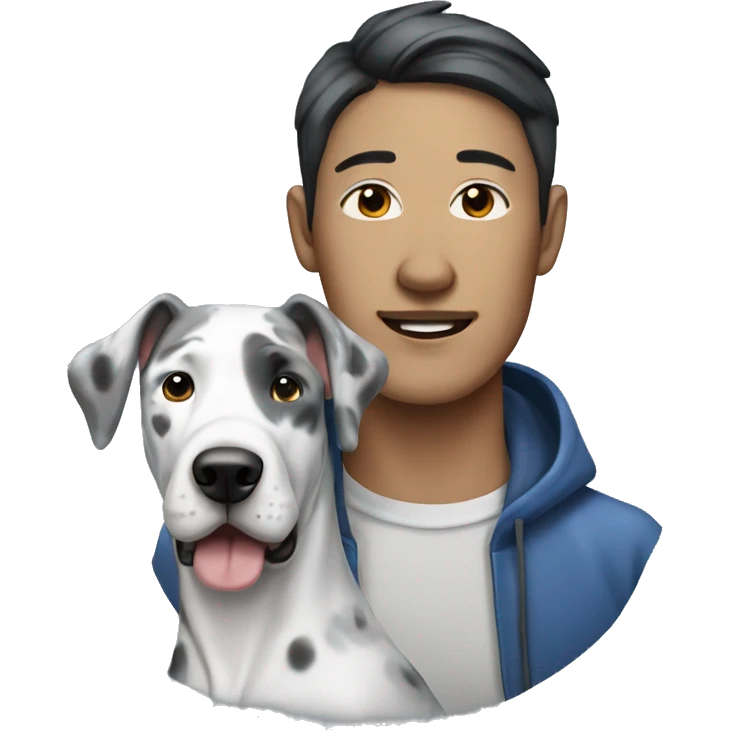 Asian man next to blue Merle great dane emoji