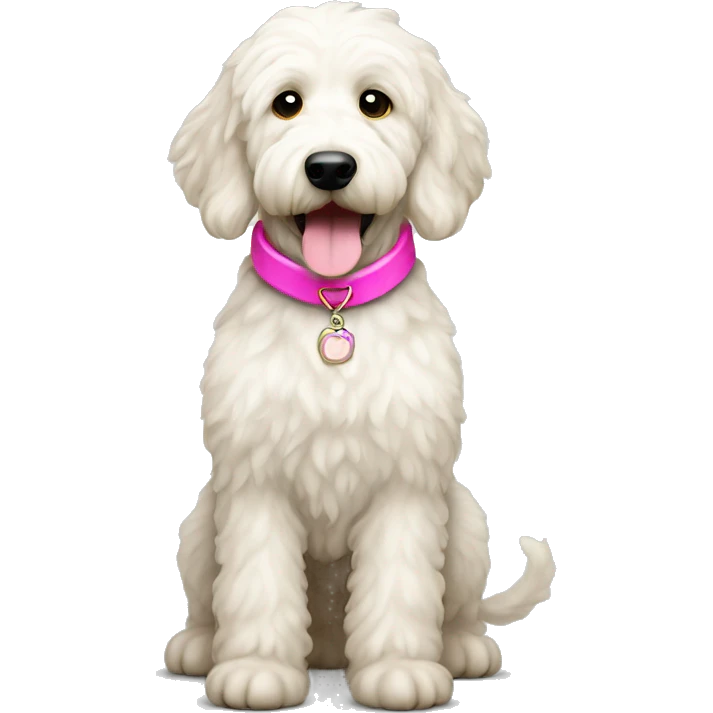 White goldendoodle with pink collar  emoji