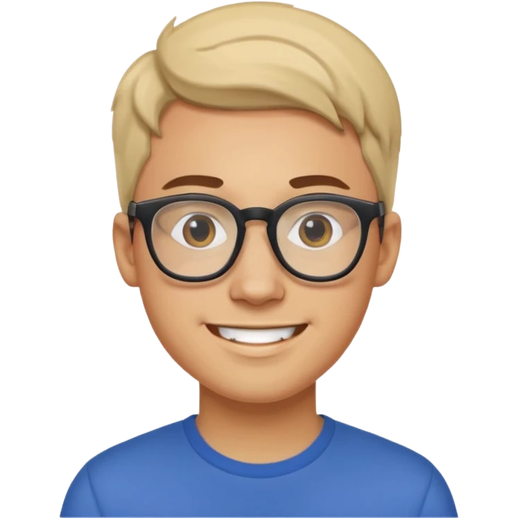 a man in his early 20s wearing glasses for a tech company, his job is marketer, extroverted emoji