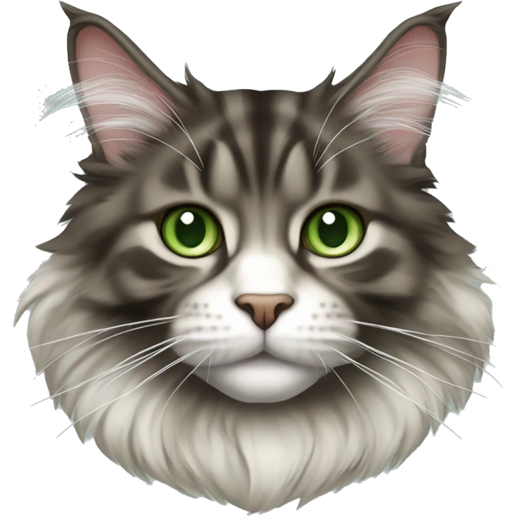 Maine Coon cat with forest color and white chin and green eyes emoji