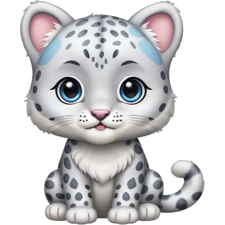 Cute kawai adorable chibi baby silvery white snow leopard   emoji