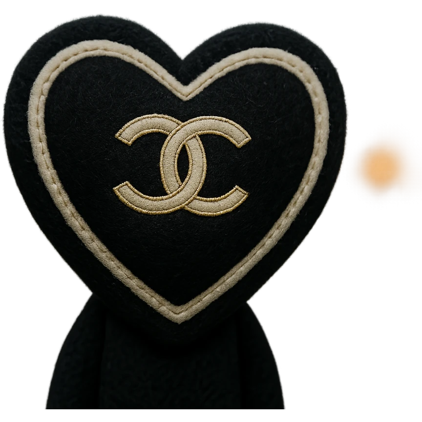 Chanel heart, soft and luxurious, black and white with subtle gold accents emoji