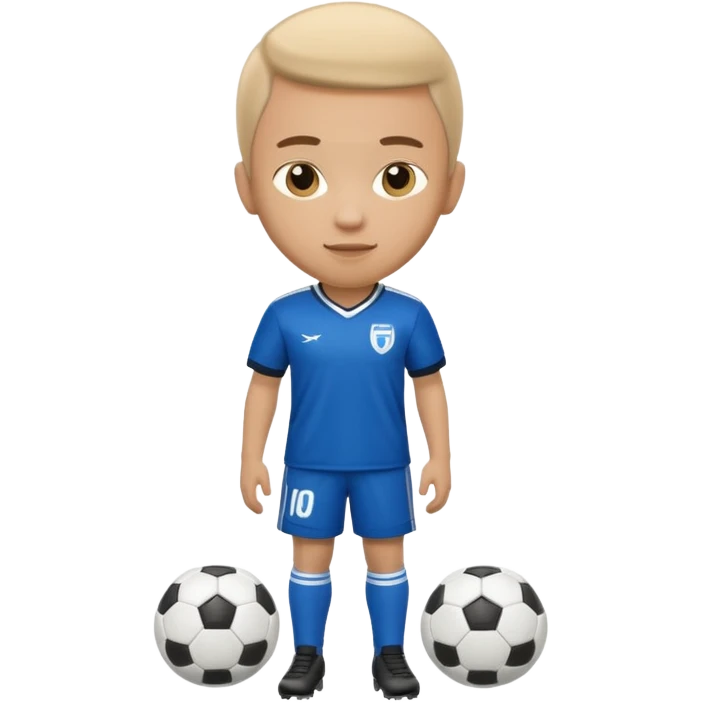 Apple iOS emoji style soccer player standing, front view, glossy 3D, stadium lights emoji