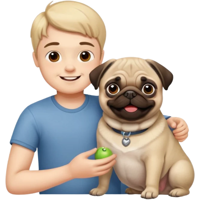 Make a pug and a boy playing  emoji